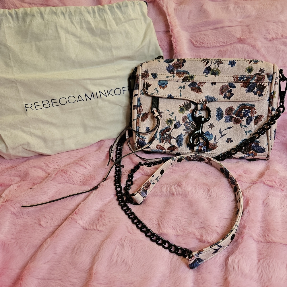 Rebecca Minkoff mini Mac pink floral purse chain